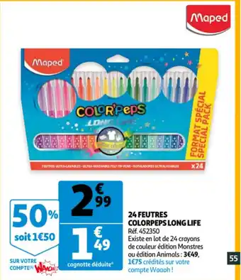 Auchan 24 Feutres Colorpeps Long Life aanbieding