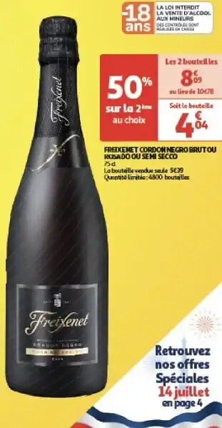 Auchan Freixemet cordon negro brut ou rosado ou semi secco aanbieding