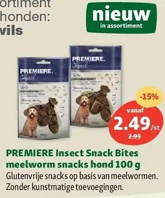 Maxi Zoo Premiere insect snack bites meelworm snacks hond 100 g aanbieding