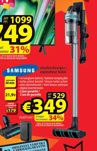 ElectroStock Samsung steelstofzuiger / aspirateur balai aanbieding