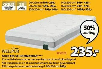 Jysk Gold f85 schuimmatras aanbieding