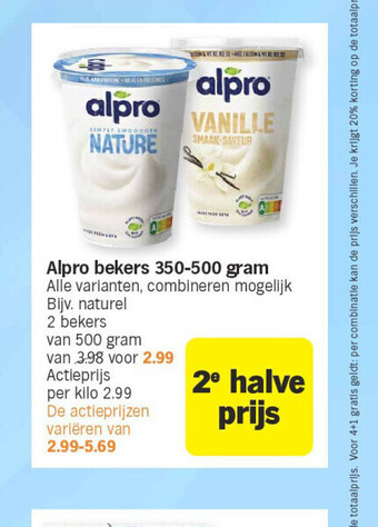 Albert Heijn Alpro bekers 350-500 gram aanbieding