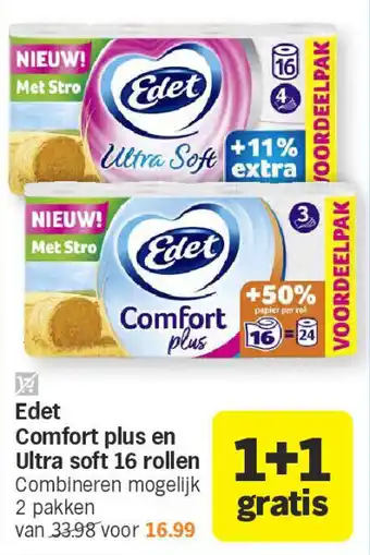Albert Heijn Edet comfort plus en ultra soft 16 rollen aanbieding