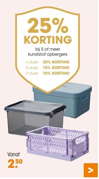Kwantum 5 of meer kunststof opbergers aanbieding