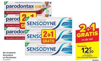 Carrefour Set tandpasta sensodyne en parodontax aanbieding