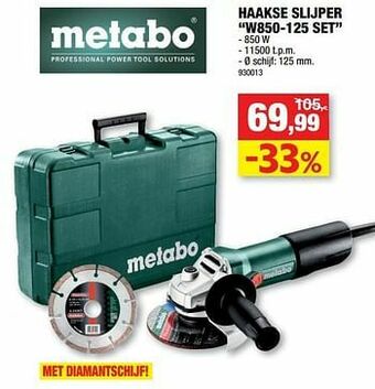 Hubo Metabo haakse slijper w850-125 set aanbieding