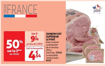 Auchan JAMBON CUIT SUPÉRIEUR LE FOUÉ 260g aanbieding