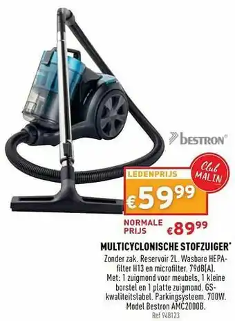 Multicyclonische stofzuiger bestron amc2000b