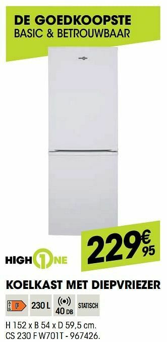 Electro Depot Highone koelkast met diepvriezer cs 230 f w701t aanbieding