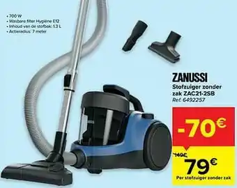 Carrefour Zanussi stofzuiger zonder zak zac21-2sb aanbieding