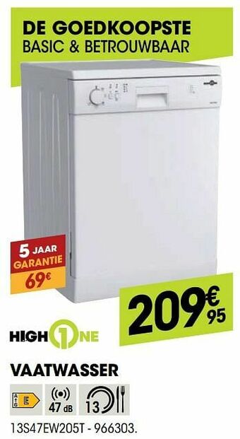 Electro Depot Highone vaatwasser 13s47ew205t aanbieding