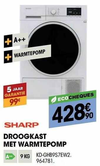 Electro Depot Sharp droogkast met warmtepomp kd-ghb9s7ew2 aanbieding