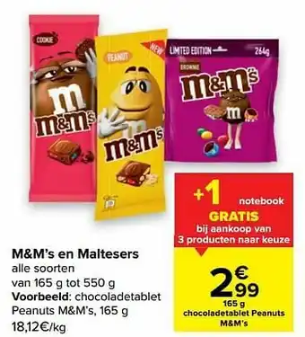 Carrefour Chocoladetablet peanuts m+m’s aanbieding