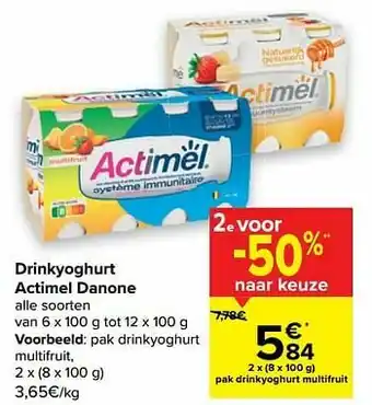 Carrefour Actimel danone drinkyoghurt multifruit aanbieding