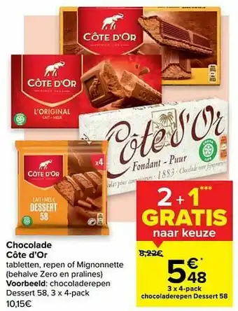 Carrefour Côte d’or chocoladerepen dessert 58 aanbieding