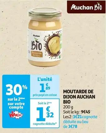 Auchan MOUTARDE DE DIJON AUCHAN BIO 200 g aanbieding