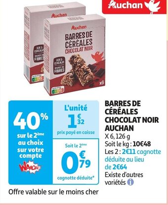 Auchan BARRES DE CÉRÉALES CHOCOLAT NOIR aanbieding