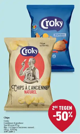 Delhaize 2 x chips à l'ancienne, naturel, 150 g aanbieding
