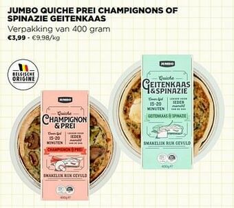 Jumbo Jumbo quiche prei champignons of spinazie geitenkaas aanbieding