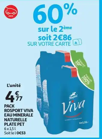 Auchan PACK ROSPORT VIVA EAU MINERALE NATURELLE PLATE PET aanbieding