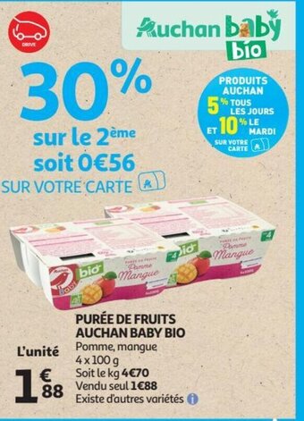 Auchan PURÉE DE FRUITS AUCHAN BABY BIO aanbieding