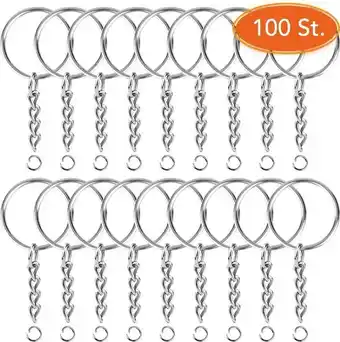 Bol.com Sleutelringen met ketting - 100 rvs sleutelhanger split ringen - sleutel hanger splitringen set - 25 mm - 100 stuks aanbieding