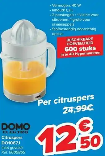 Carrefour Domo elektro citruspers do1067j aanbieding