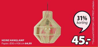 Jysk HEINE HANGLAMP aanbieding