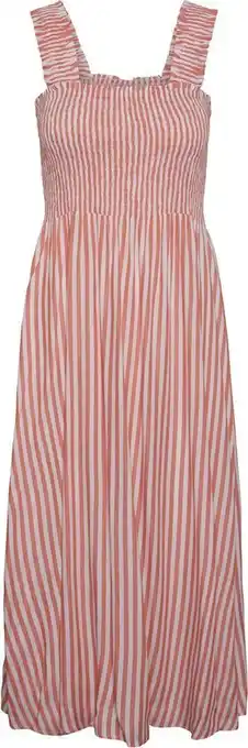 Bol.com Pieces jurk pckorah strap midi dress 17138016 hot coral/white stripe dames maat - m aanbieding