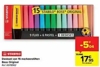 Carrefour Deskset van 15 markeerstiften boss original aanbieding