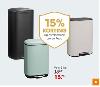 Kwantum Afvalemmers Lux en Paco Vanaf 5 liter aanbieding