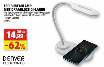 Hubo Denver electronics led bureaulamp met draadloze qi-lader aanbieding