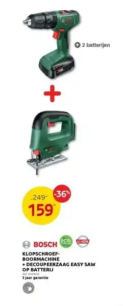 Brico Klopschroefboormachine + decoupeerzaag easy saw op batterij aanbieding