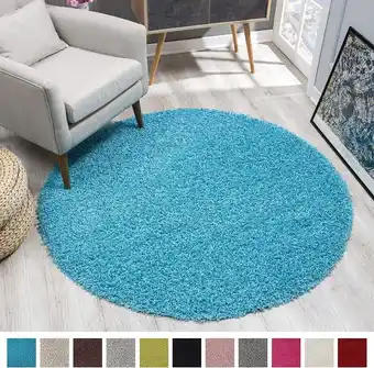 Tapijtenloods shaggy rond vloerkleed turquoise hoogpolig - 150 cm rond