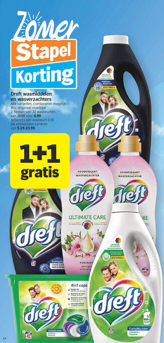 Albert Heijn Dreft wasmiddelen en wasverzachters aanbieding
