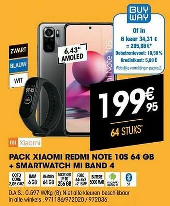 Electro Depot Pack xiaomi redmi note 10s 64 gb + smartwatch mi band 4 aanbieding