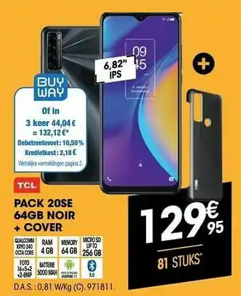 Electro Depot Tcl pack 20se 64gb noir + cover aanbieding
