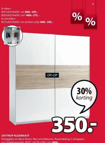 Jysk Sattrup kleerkast aanbieding