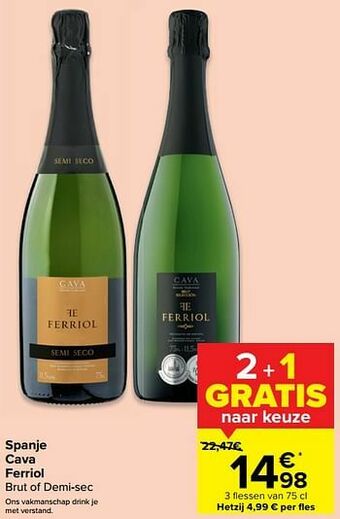 Carrefour Spanje cava ferriol brut of demi-sec aanbieding