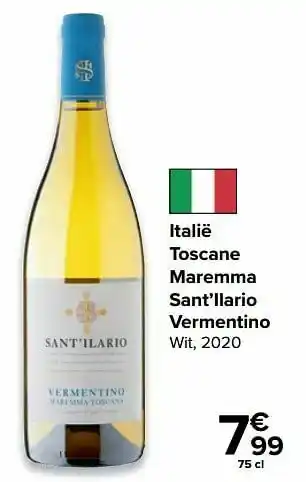 Carrefour Market Italië toscane maremma sant’ilario vermentino wit, 2020 aanbieding