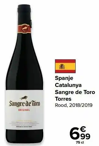 Carrefour Market Spanje catalunya sangre de toro torres rood, 2018-2019 aanbieding