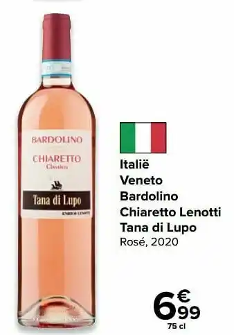 Carrefour Market Italië veneto bardolino chiaretto lenotti tana di lupo rosé, 2020 aanbieding