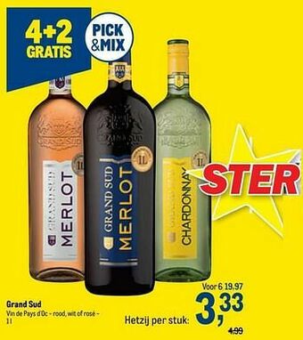 Grand sud vin de pays d`oc - rood, wit of rosé