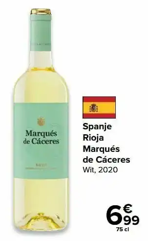 Carrefour Spanje rioja marqués de cáceres wit, 2020 aanbieding