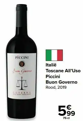 Carrefour Italië toscane all’uso piccini buon governo rood, 2019 aanbieding