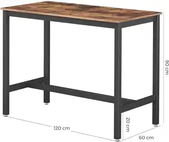 Vasagle bartafel, stabiele bartafel, tafel voor cocktails, keukentafel, 120 x 60 x 90 cm, metaal, eenvoudige montage, industr