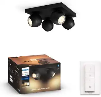 Bol.com Philips hue buckram opbouwspot - warm tot koelwit licht - 4-spots - zwart - 1 dimmer switch aanbieding