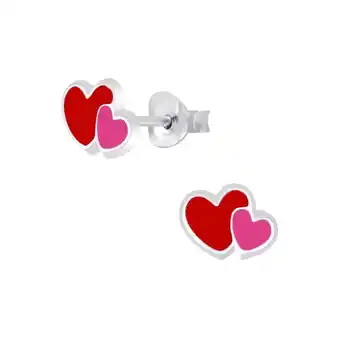 Bol.com Zilveren dubbel hart roze rood kinderoorbellen | hearts oorknopjes meisje zilver | zilverana | sterling 925 silver aanbieding