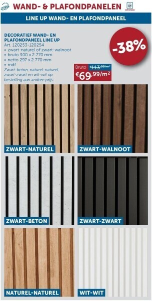 Zelfbouwmarkt Decoratief wand- en plafondpaneel line up aanbieding