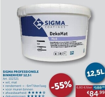 Zelfbouwmarkt Sigma professionele binnenverf 12,5 l aanbieding